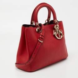 Pre Owned Dior Red Leather Medium Diorissimo Tote