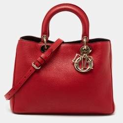 Pre Owned Dior Red Leather Medium Diorissimo Tote
