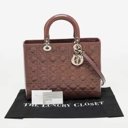 Pre Owned Dior Old Rose Cannage Patent Leather Large Lady Dior Tote