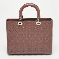 Pre Owned Dior Old Rose Cannage Patent Leather Large Lady Dior Tote