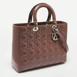 Pre Owned Dior Old Rose Cannage Patent Leather Large Lady Dior Tote