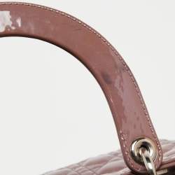 Pre Owned Dior Old Rose Cannage Patent Leather Large Lady Dior Tote