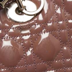 Pre Owned Dior Old Rose Cannage Patent Leather Large Lady Dior Tote