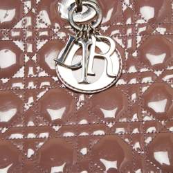 Pre Owned Dior Old Rose Cannage Patent Leather Large Lady Dior Tote