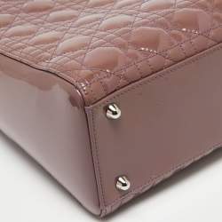 Pre Owned Dior Old Rose Cannage Patent Leather Large Lady Dior Tote