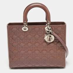 Pre Owned Dior Old Rose Cannage Patent Leather Large Lady Dior Tote