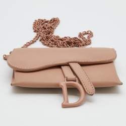Pre Owned Dior Pink Leather Ultra Matte Nano Saddle Chain Pouch