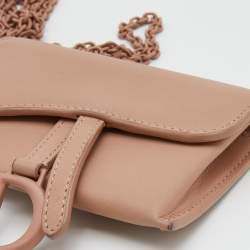 Pre Owned Dior Pink Leather Ultra Matte Nano Saddle Chain Pouch