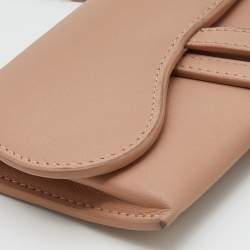 Pre Owned Dior Pink Leather Ultra Matte Nano Saddle Chain Pouch