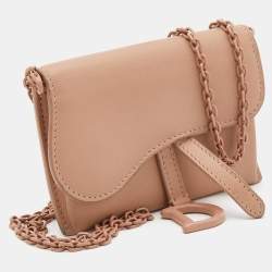 Pre Owned Dior Pink Leather Ultra Matte Nano Saddle Chain Pouch