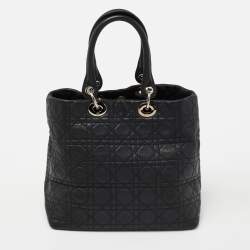 Pre Owned Dior Black Cannage Leather Soft Lady Dior Tote