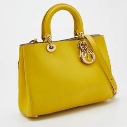 Pre Owned Dior Yellow Leather Medium Diorissimo Shopper Tote