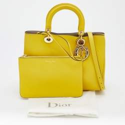 Pre Owned Dior Yellow Leather Medium Diorissimo Shopper Tote