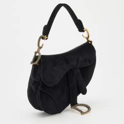 Pre Owned حقيبة سادل ديور ساتان أزرق بشعار الماركة مزخرف بالكريستال ميني 