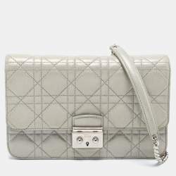 Pre Owned Dior Metallic Silver Leather Miss Dior Promenade Chain Bag