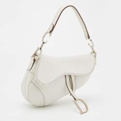 Pre Owned Dior White Leather Saddle Bag