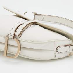 Pre Owned Dior White Leather Saddle Bag