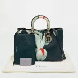 Pre Owned Dior Teal Green Floral Printed Leather Large Diorissimo Shopper Tote