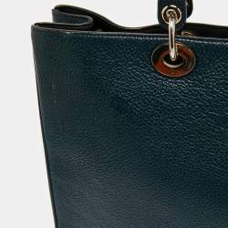 Pre Owned Dior Teal Green Floral Printed Leather Large Diorissimo Shopper Tote