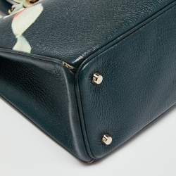 Pre Owned Dior Teal Green Floral Printed Leather Large Diorissimo Shopper Tote