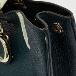 Pre Owned Dior Teal Green Floral Printed Leather Large Diorissimo Shopper Tote