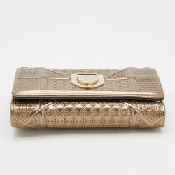 Pre Owned Dior Gold Micro Cannage Patent Leather Diorama Trifold Wallet