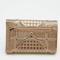 Pre Owned Dior Gold Micro Cannage Patent Leather Diorama Trifold Wallet