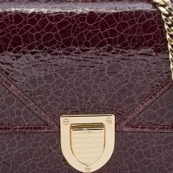 Pre Owned Dior Maroon Crinkled Leather Diorama Wallet On Chain