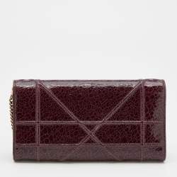 Pre Owned Dior Maroon Crinkled Leather Diorama Wallet On Chain