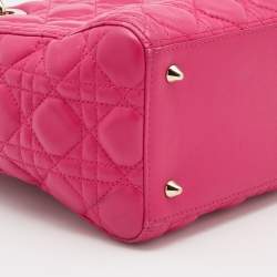 Pre Owned Dior Pink Cannage Leather Medium Lady Dior Tote