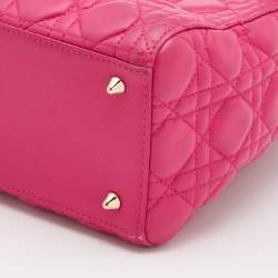 Pre Owned Dior Pink Cannage Leather Medium Lady Dior Tote