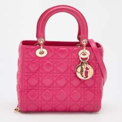 Pre Owned Dior Pink Cannage Leather Medium Lady Dior Tote