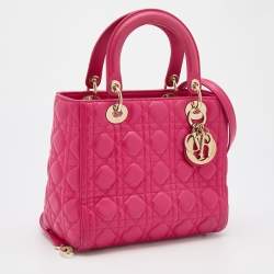Pre Owned Dior Pink Cannage Leather Medium Lady Dior Tote