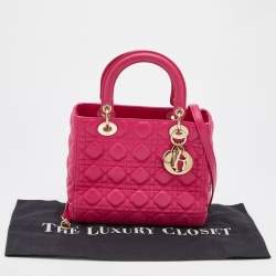 Pre Owned Dior Pink Cannage Leather Medium Lady Dior Tote