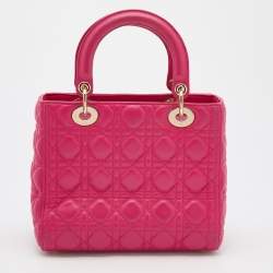 Pre Owned Dior Pink Cannage Leather Medium Lady Dior Tote