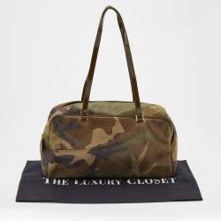 Pre Owned Dior Multicolor Camouflage Print Suede and Patent Leather Satchel