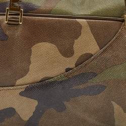 Pre Owned Dior Multicolor Camouflage Print Suede and Patent Leather Satchel