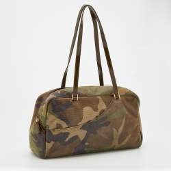 Pre Owned Dior Multicolor Camouflage Print Suede and Patent Leather Satchel