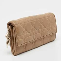 Pre Owned Dior Beige Quilted Leather Lady Dior Wallet