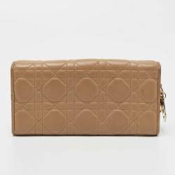 Pre Owned Dior Beige Quilted Leather Lady Dior Wallet
