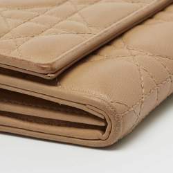 Pre Owned Dior Beige Quilted Leather Lady Dior Wallet
