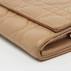 Pre Owned Dior Beige Quilted Leather Lady Dior Wallet