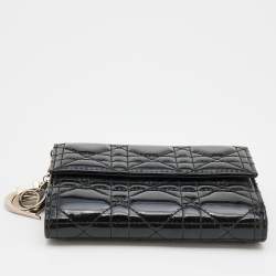 Pre Owned Dior Black Cannage Patent Leather Lady Dior Compact Wallet