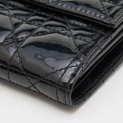 Pre Owned Dior Black Cannage Patent Leather Lady Dior Compact Wallet