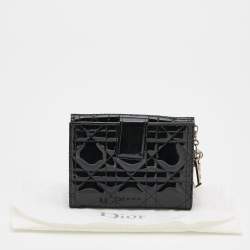 Pre Owned Dior Black Cannage Patent Leather Lady Dior Compact Wallet