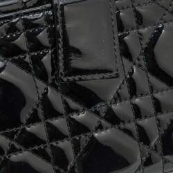 Pre Owned Dior Black Cannage Patent Leather Lady Dior Compact Wallet