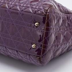 Pre Owned Dior Purple Cannage Patent Leather Large Soft Lady Dior Shopping Tote