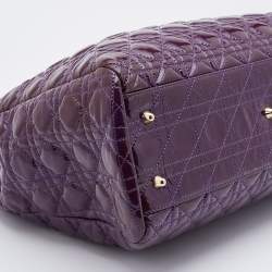 Pre Owned Dior Purple Cannage Patent Leather Large Soft Lady Dior Shopping Tote