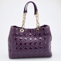 Pre Owned Dior Purple Cannage Patent Leather Large Soft Lady Dior Shopping Tote