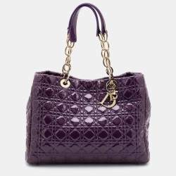 Pre Owned Dior Purple Cannage Patent Leather Large Soft Lady Dior Shopping Tote